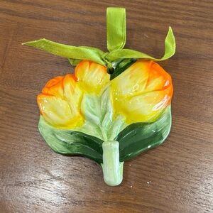 Hand-Painted Ceramic Tulip Wall Hook in Yellow and Orange